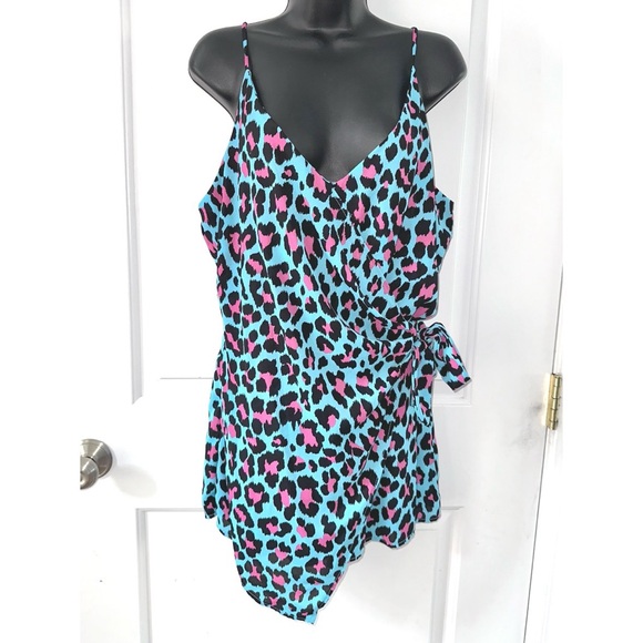 Peace Love Cake blue & pink leopard print romper - Picture 1 of 7